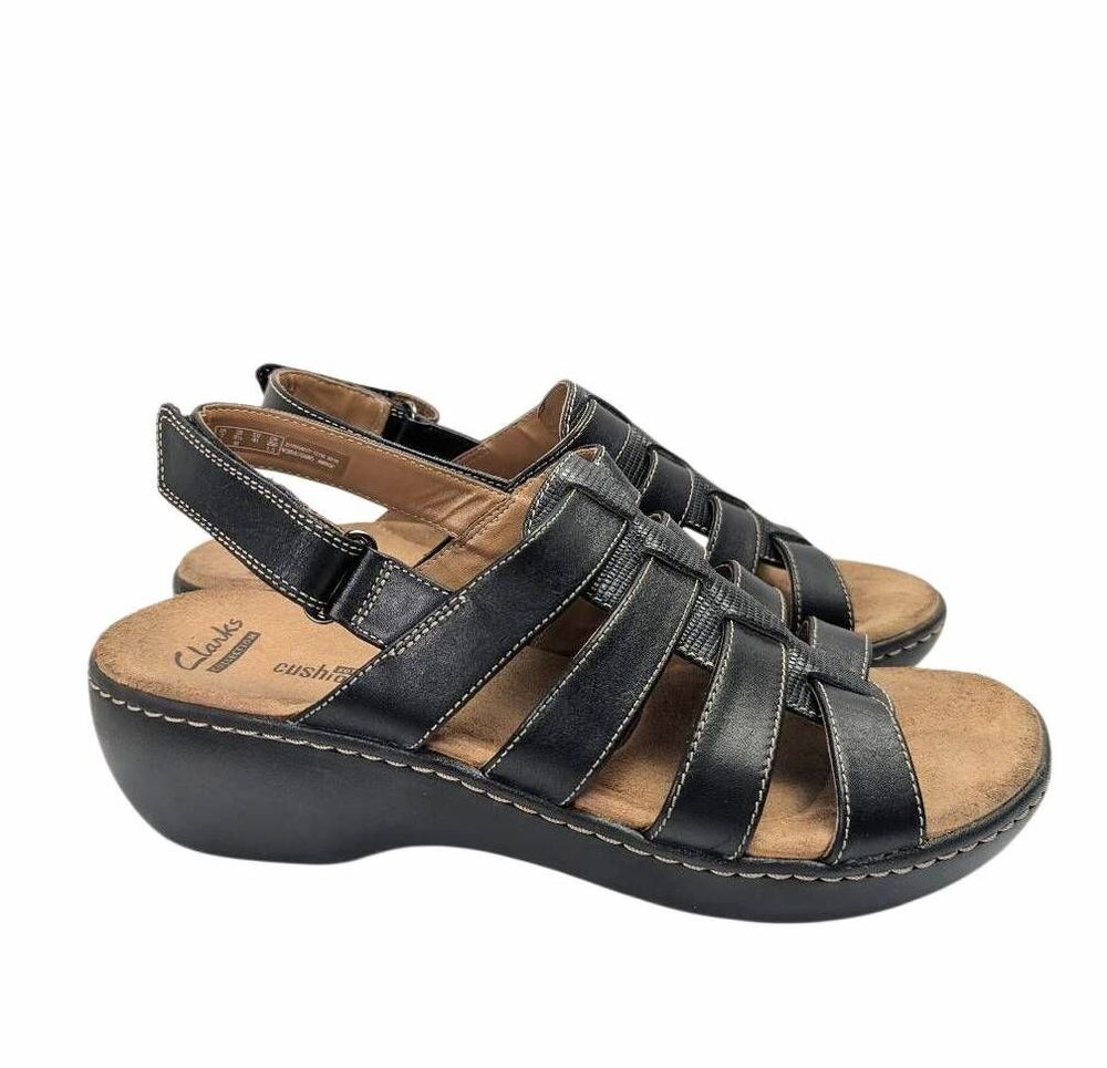 Clarks Black Leather Delana Maloren strappy comfort slingback sandals womens 9.5 - Picture 2 of 7